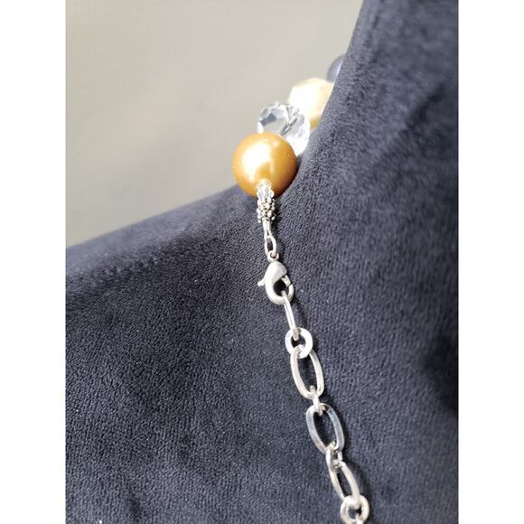 Women's Mixed Bead Necklace Gold Gray Clear Statement Lobster Clasp Chunky Boho - Picture 6 of 6